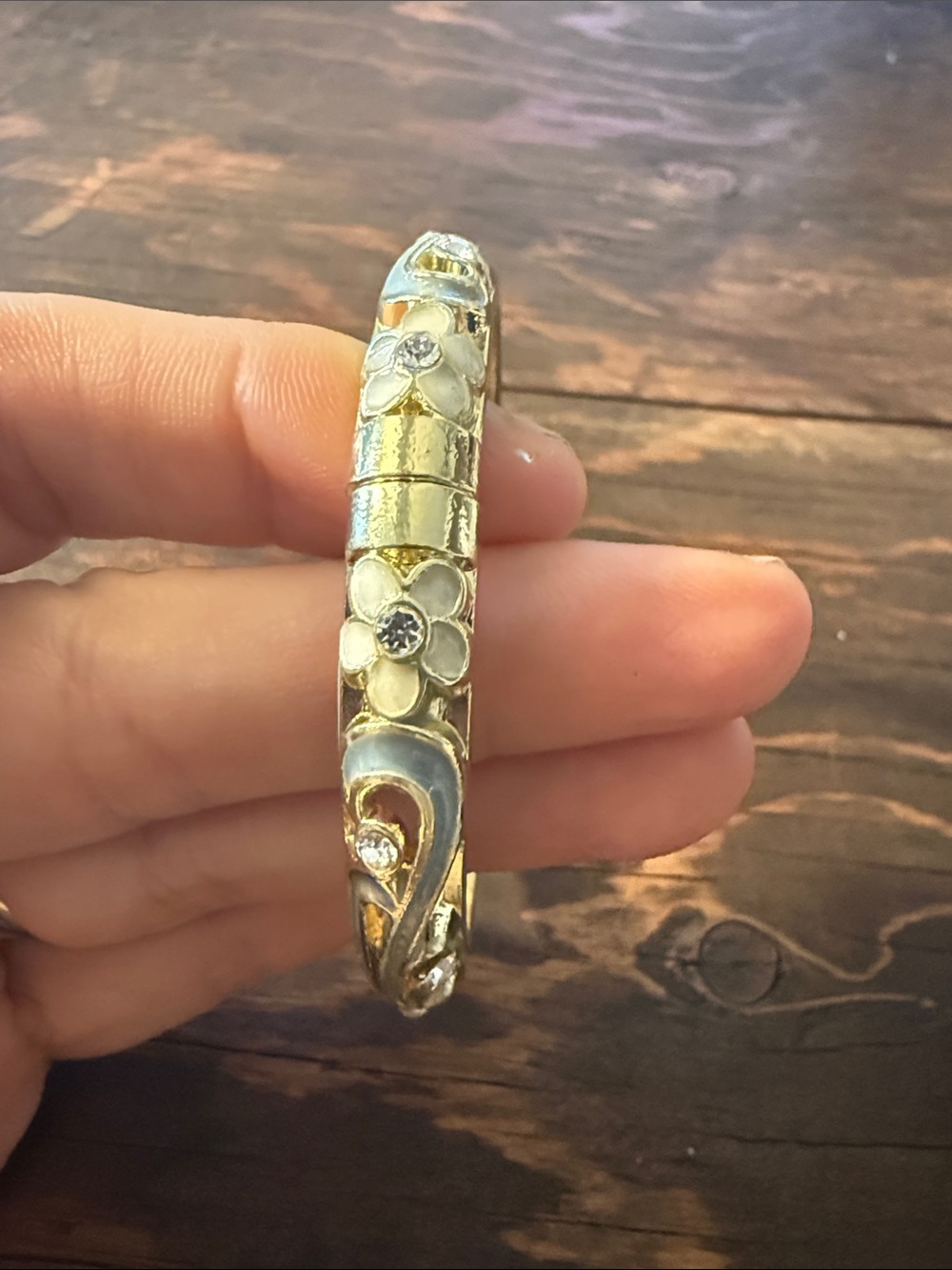 Gold Plated Bangle Bracelet Bangle with Enamel and Rhinestones